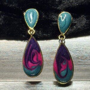 🌸 Rose’s Daydream Drops | Vintage Teardrop Enamel Earrings | Pierced